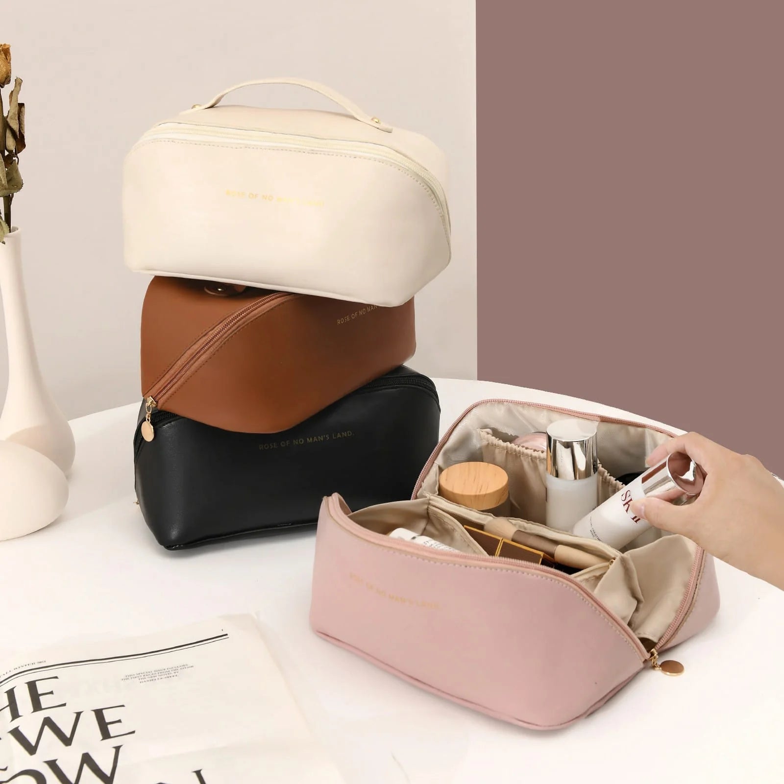 Portable PU Makeup Organizer Waterproof Multifunctional Bag
